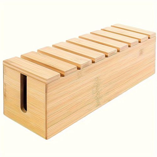 TEMU Wooden Cable Organizer Box - Versatile Storage For Data & Power Cords, Ideal For Bedroom, Living Room, Office, And Study