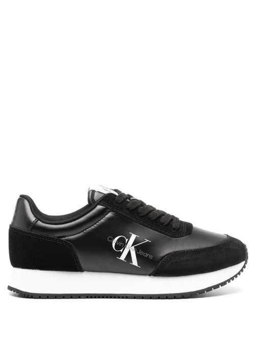 Logo-print leather sneakers - Black