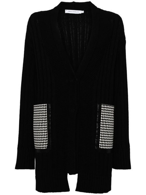 Checked-pocket cardigan - Black