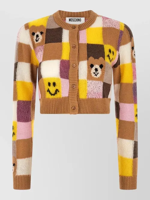 Moschino - smiley teddy bear patchwork knit cardigan