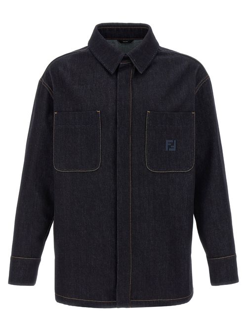 FF Logo-Embroidered Denim Jacket — Blue