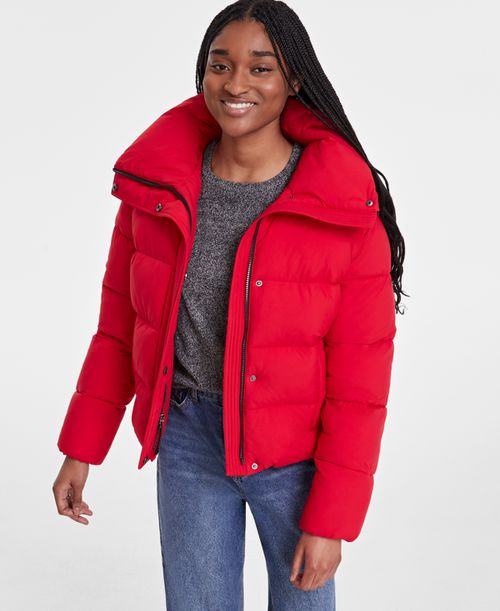 Women's Water-Resistant Puffer Coat - Matte Lipstick