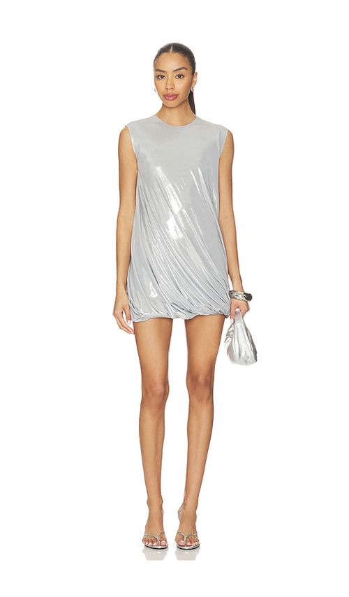 Norma Kamali Sleeveless Twist Mini Dress in Metallic Silver. - XS also in