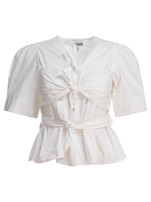 Washed Stretch Tie Strap Blouse