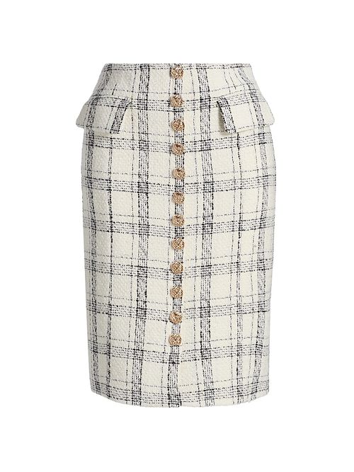Women's Riley Windowpane Metallic-Tweed Knee-Length Skirt - Ivory Black
