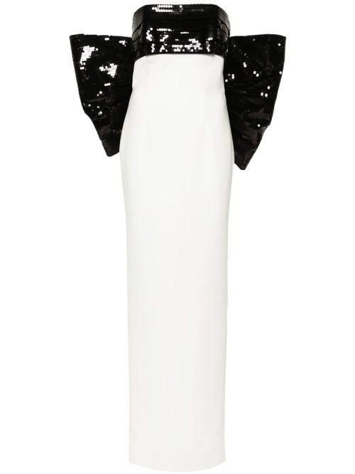 Sequined strapless gown - White