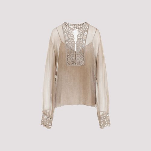 Pure Silk Blouse with Floral Cutwork