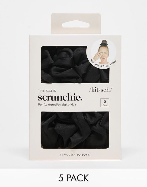 Kitsch Satin Sleep Scrunchies - Black-No colour