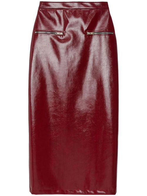 Faux-leather midi skirt - Red