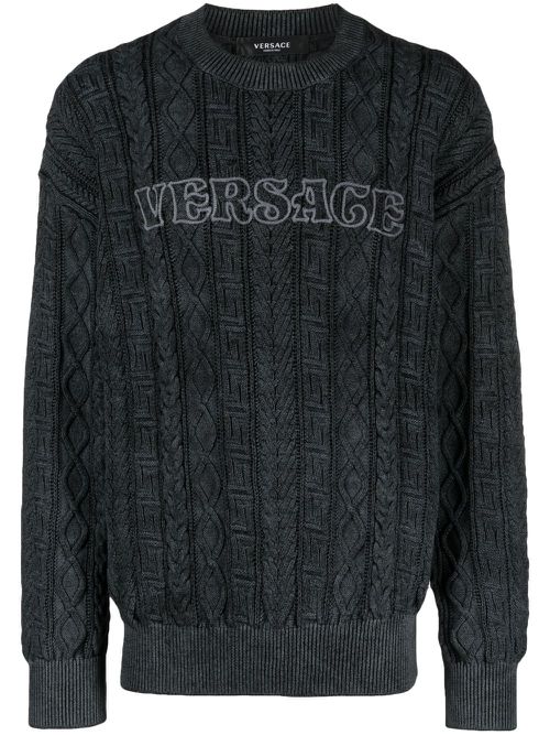 Logo-embroidered crew neck jumper - Black