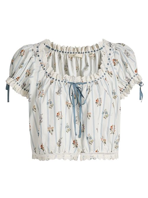 Women's Nera Floral Cotton Crop Top - Creme Fleurs De Bordeaux