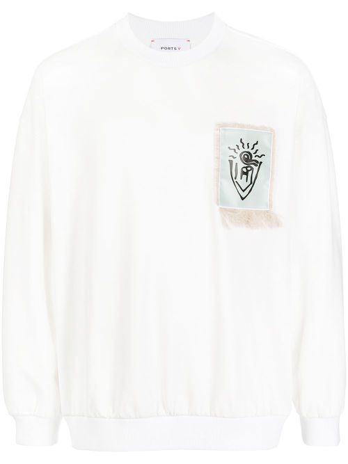 Patch-detail crew neck sweatshirt - White