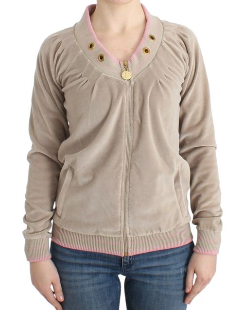 Zip-Front Cotton Cardigan — Beige
