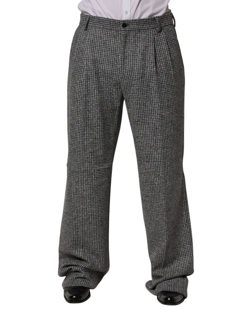 Houndstooth Wool Alpaca Trousers — Gray