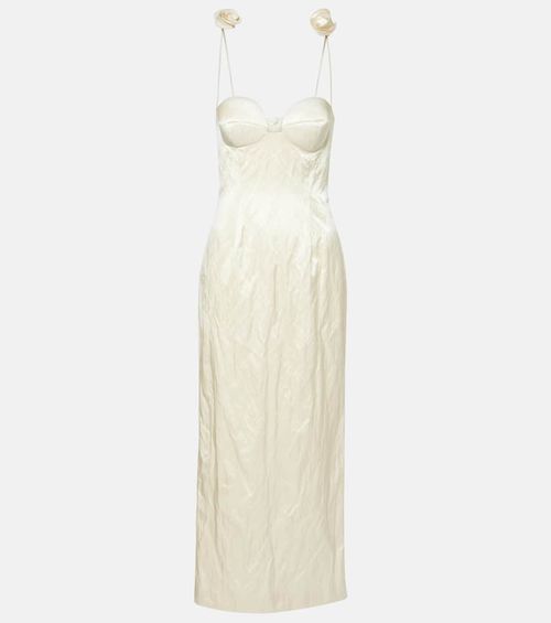 Floral-appliqué cotton-blend bustier dress