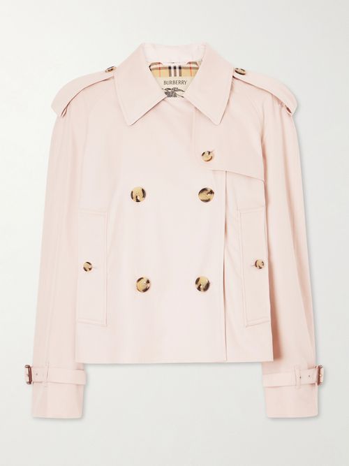 Haltye Double-breasted Belted Cotton-gabardine Cropped Trench Jacket - Pink