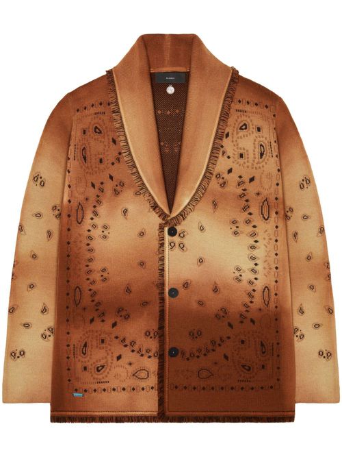 Fringed paisley-knit cardigan - Brown