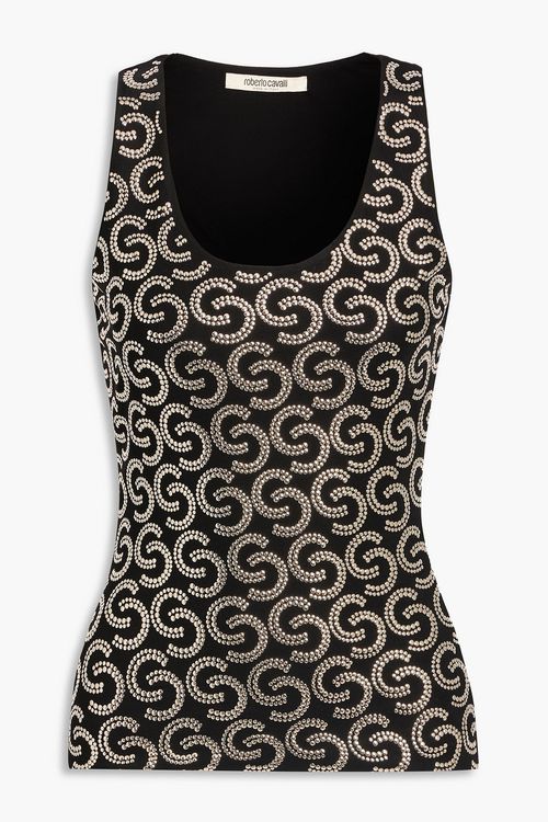 Roberto Cavalli - Oberteil aus Rippstrick mit Nieten - Schwarz - IT 38