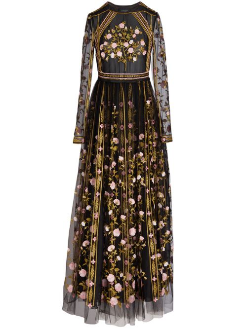 Embroidery detail tulle dress - Black