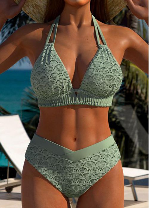 Modlily Mid Waisted Sage Green Bikini Set