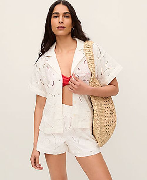 Ann Taylor Petite Embroidered Button Down Shirt