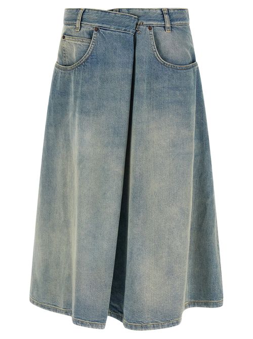 Asymmetrical Wrap Denim Skirt — Blue