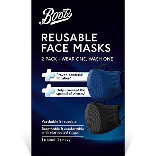 Boots Adults Reusable Face Masks - 2 Pack