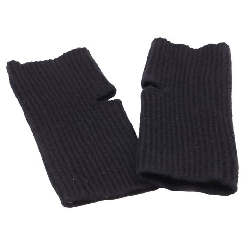 Ribbed-Knit Finger Gloves in Black Cashmere