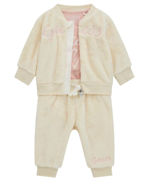 Baby Girl Active Zip-Up Sweatshirt and Pant, 3-Piece Set - White