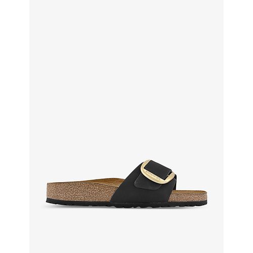 Womens Black Nubuck Madrid Oversized Buckle Leather Sandals
