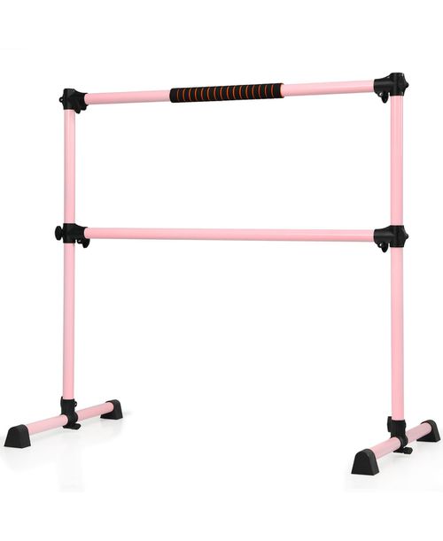 Portable Ballet Barre 4ft Freestanding Adjustable Double Dance Bar - Pink