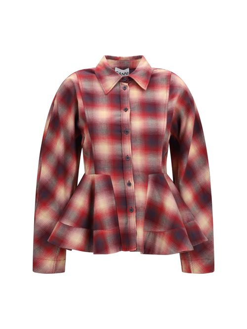 Peplum Flannel Shirt — Red