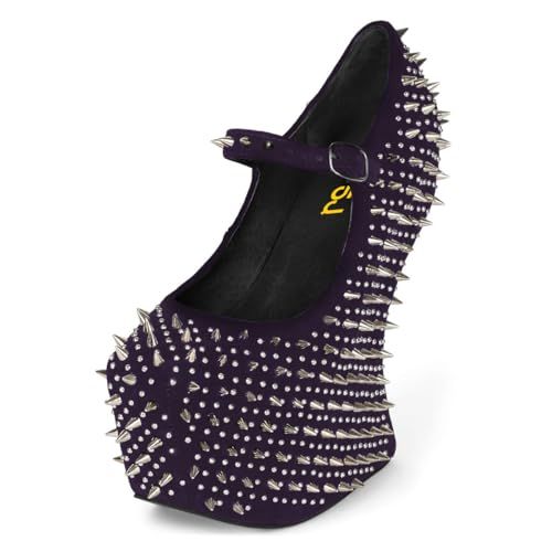 FSJ Women Spikes Wedge Heel Pumps Rivet Studded Covered Ultra High Platform Closed Round Toe Ankle Strap Shoes for Sexy Party Events