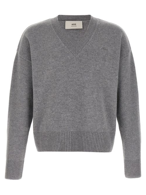 Wool and Cashmere V-Neck Sweater — Gray