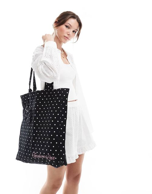 Bershka oversized tote bag in black and white polka dot