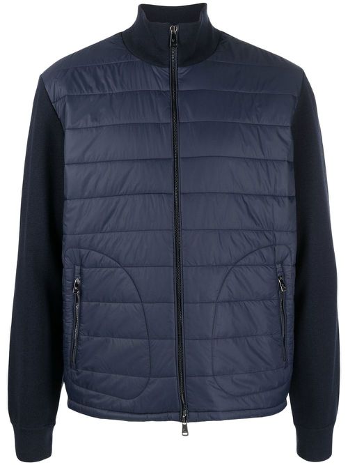 Zip-front padded-panel sweater - Blue