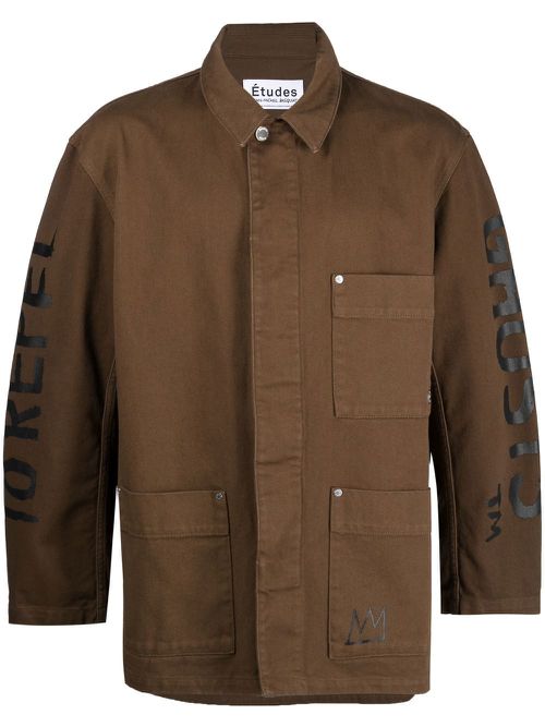 Graphic-print denim jacket - Brown