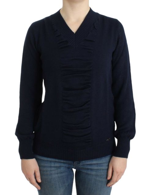 V-Neck Wool-Acrylic Blend Sweater — Navy