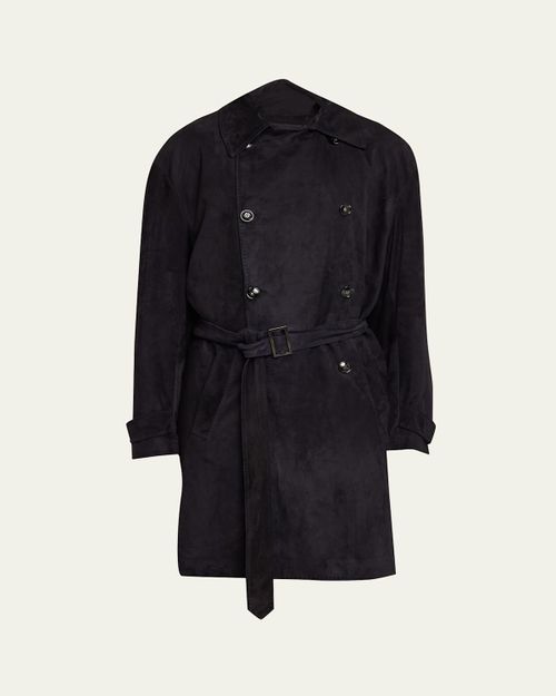 Men's Suede Double-Breasted Trench Coat