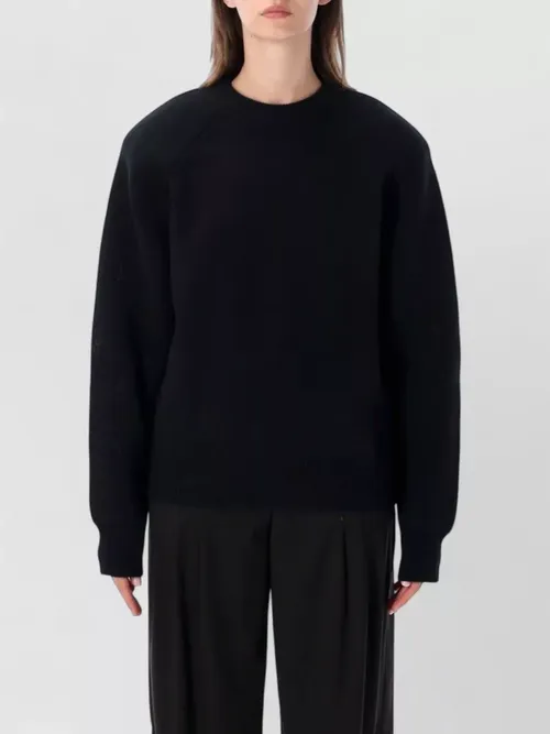 The Frankie Shop - wool blend relaxed fit ribbed crew neck padded shoulder sweater