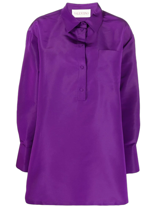Silk Button-Up Blouse — Purple