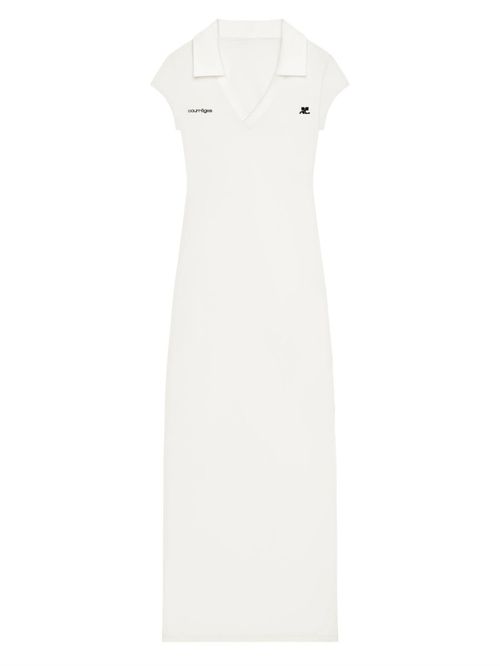 White Logo Shirt Collar Maxi Dress