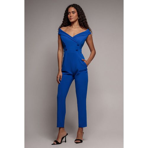 Goddiva Bardot Wrap Sweetheart Neck Romper - Vivid Blue