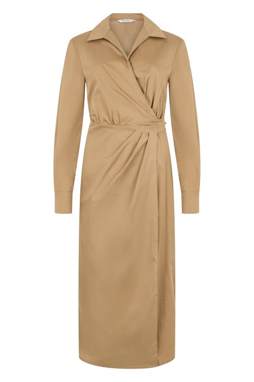 -Style Midi Cotton Dress with Crossover Closure