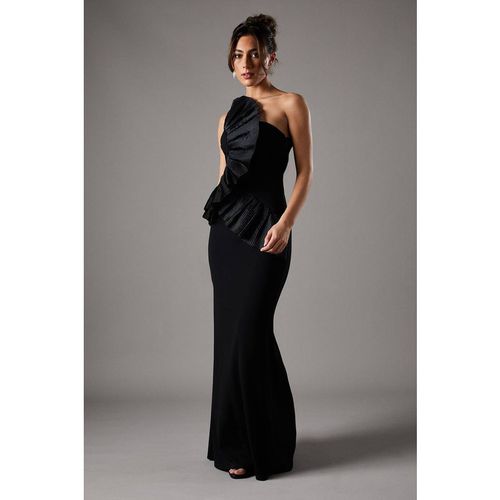 Coast Women's Pleated Front One Shoulder Gown in Black