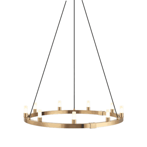 Aged Gold Brass Nine Light Chandelier from the Cascadian Collection