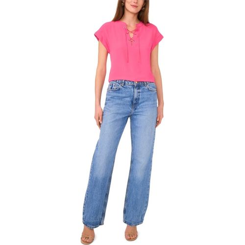 Flamingo Pink Lace-Up Dolman-Sleeve Top