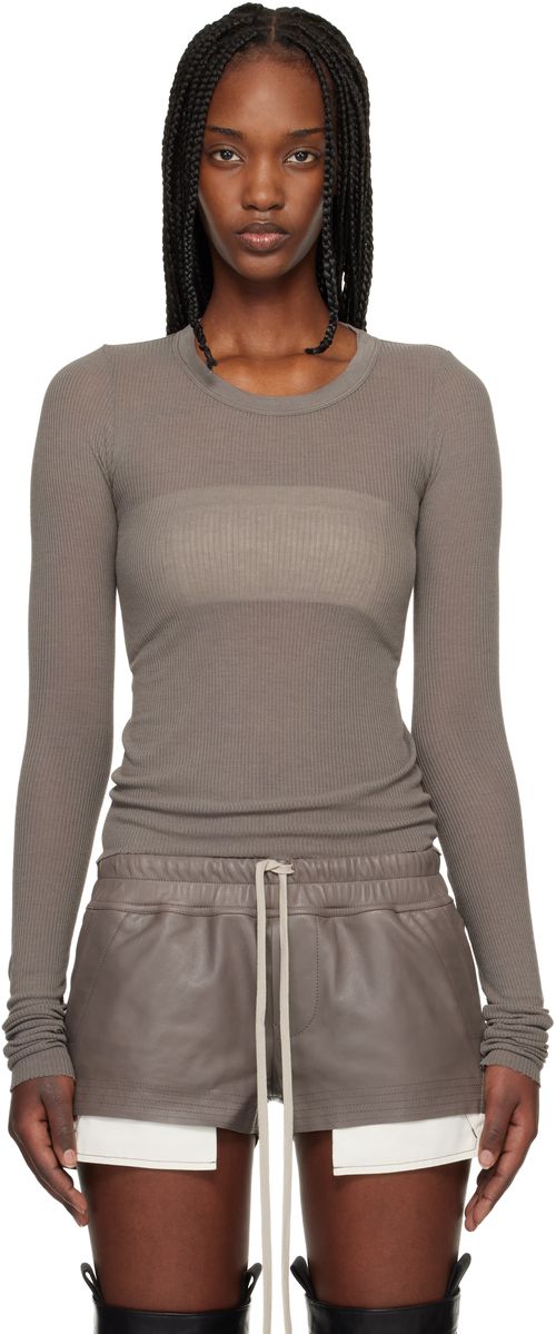 Gray Temple Cropped Rib LS T-shirt