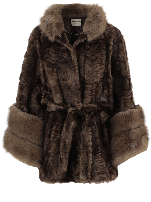 Brown Belted Faux Fur Jacket
