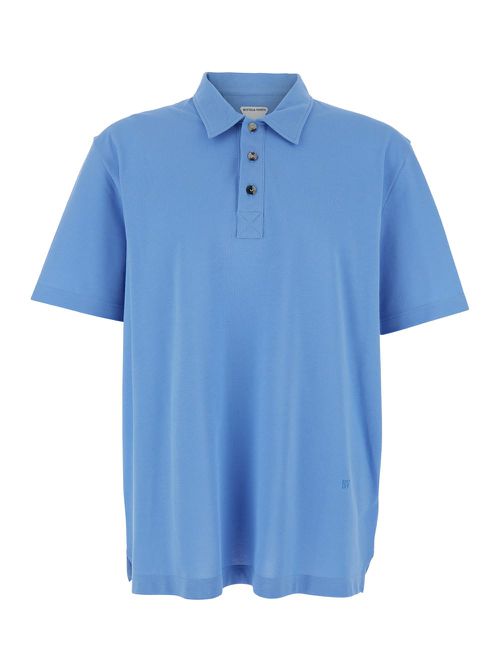Blue Polo Shirt With Classic Collar And Logo Embroidery Detail On The Front In Cotton Man